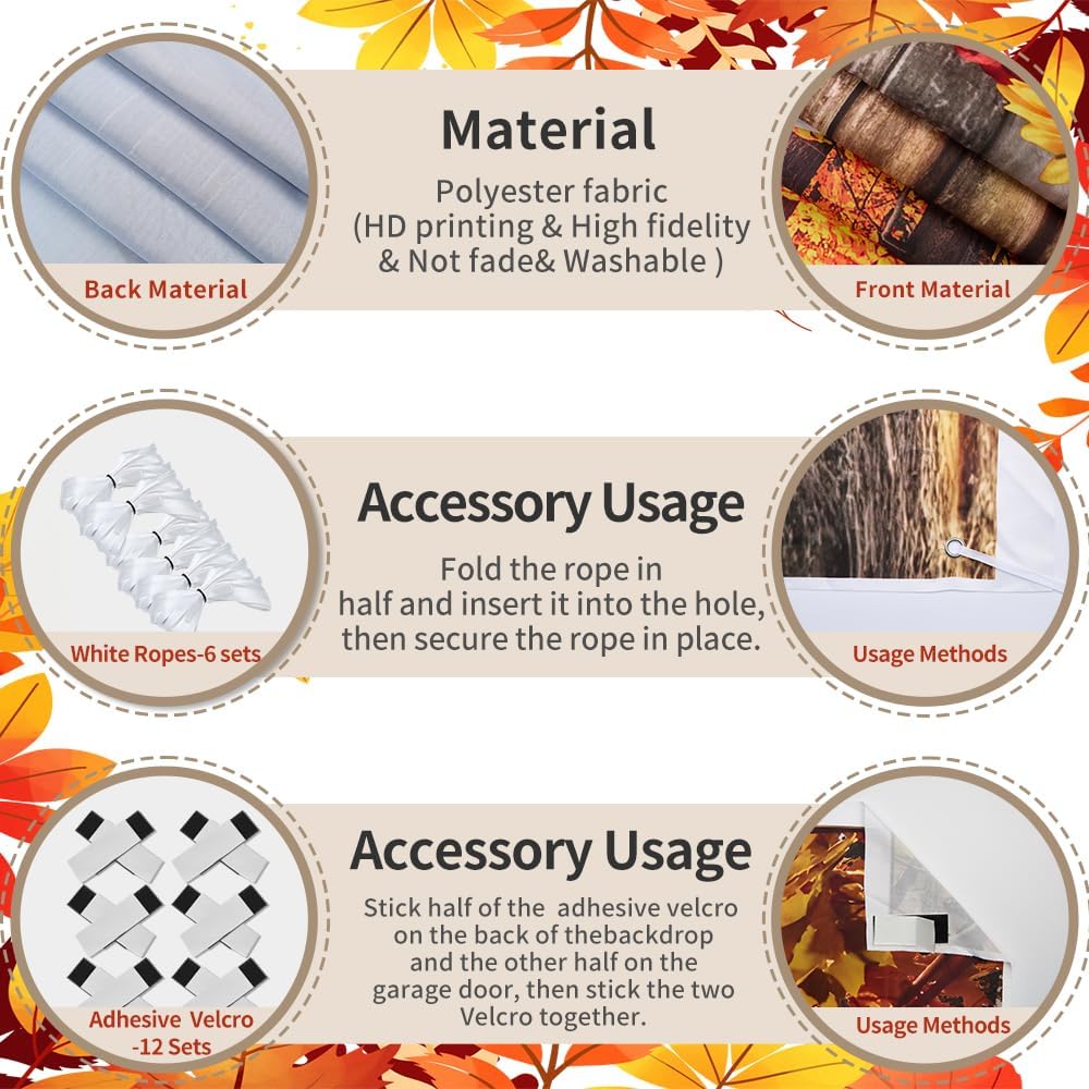 Fall Thanksgiving Garage Door Cover Decorations Backdrop Banner,7x16ft Large Hanging 2 Car Garage Door Cover,Autumn Maple Forest Pumpkin Truck Backdrop Wall Decor for Outdoor Holiday Decorations