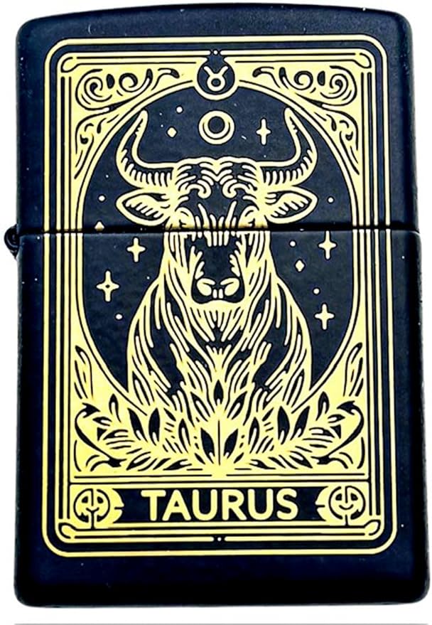 Zippo Lighter - Personalized Custom Message Engraved on Backside Zodiac, Horoscope Signs (Taurus)