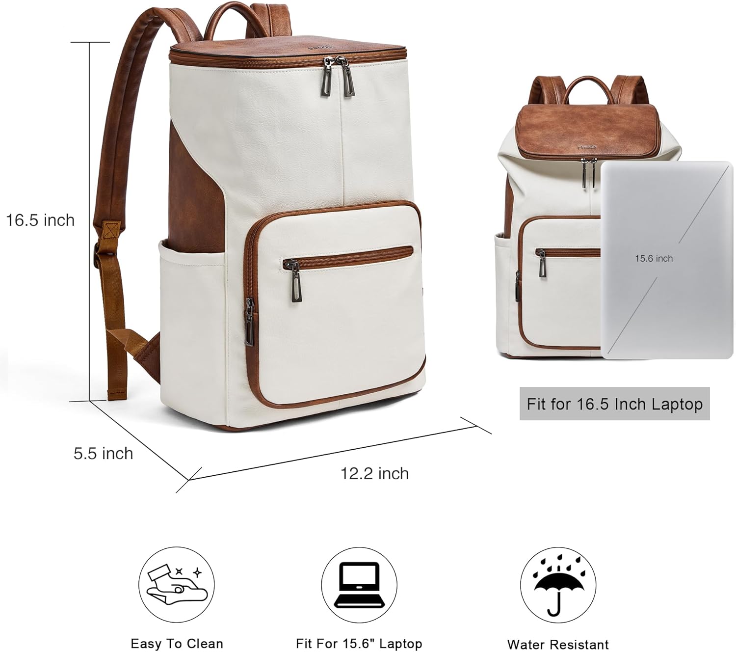 Leather Laptop Backpack for Women, 15.6 Inch Travel Backpack with Laptop Compartment, Casual Daypack Fashion Travel Backpack Purse for Travel College Work, Beige Brown - Image 5
