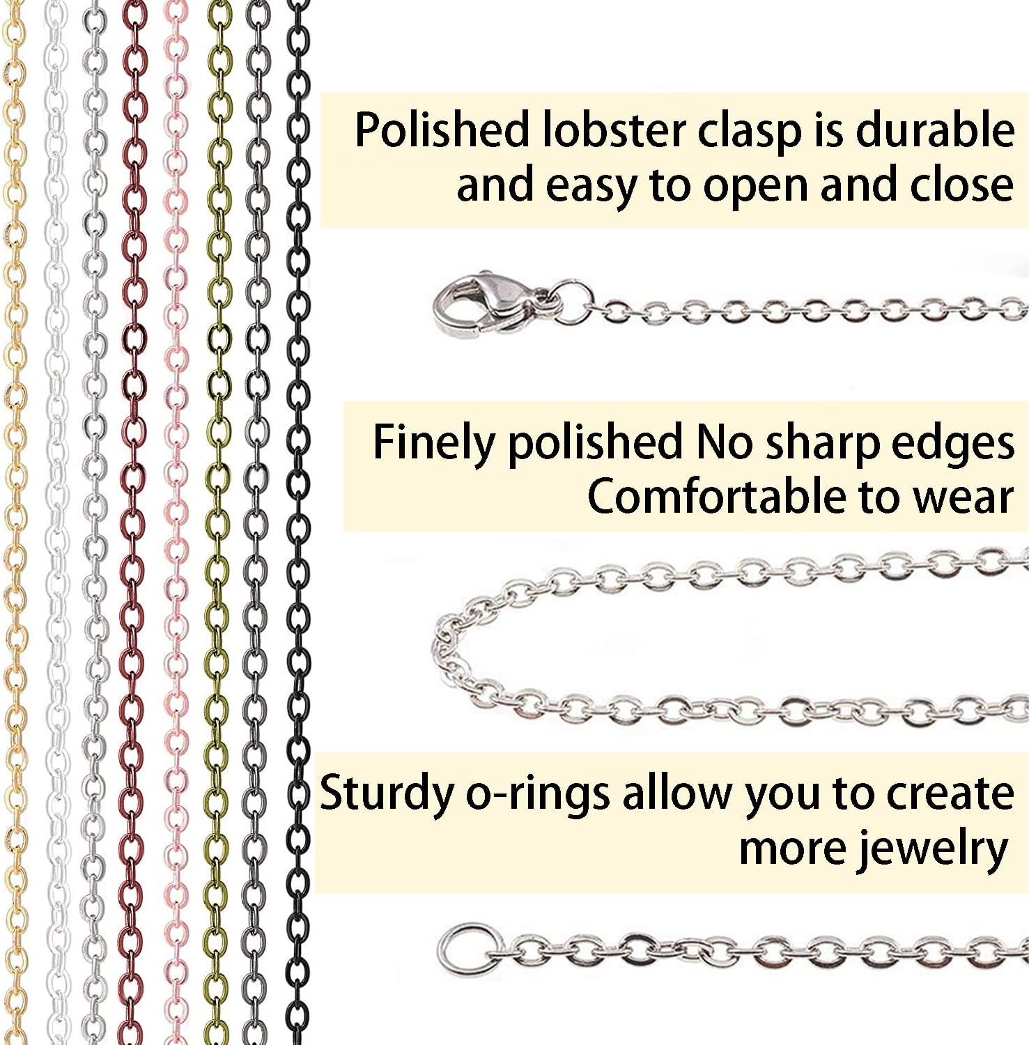 Jishi 80ft Necklace Chains Jewelry Making Chain Link Rolls Bulk 2mm - Bracelet Earring Necklace Craft Supplies DIY Jewelry Making Findings, 8-Colors Gold Silver Copper Plated Metal Rolo Cable Chains - Image 3