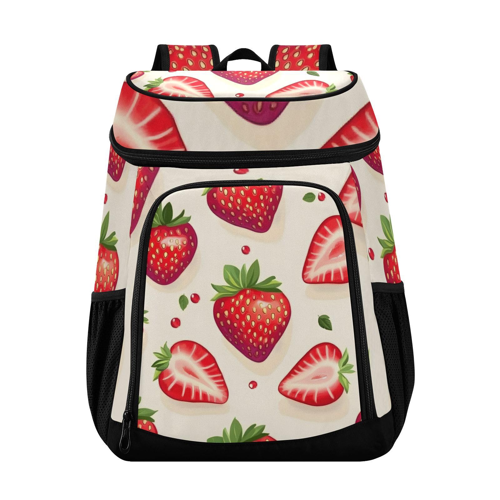 Strawberries Light Yellow Cooler Backpack Cooler Insulated Leak Proof Lunch Backpack 36 Cans Waterproof Soft for Men Women Picnic Hiking Camping Beach