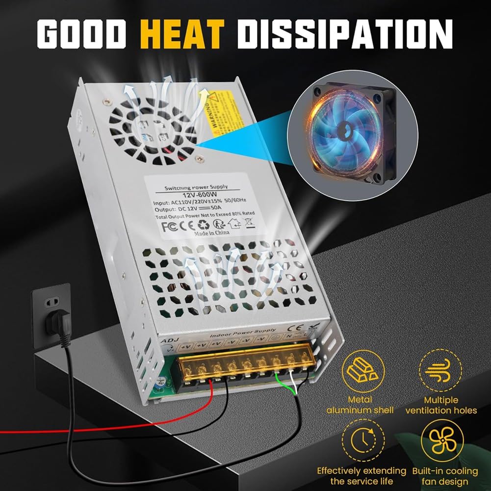 Fuente de Alimentación Conmutada de 12 V CC, 50 A, 600 W, Nueva Versión, Convertidor de 110 V CA A 12 V CC, Transformador, Adaptador SMPS.