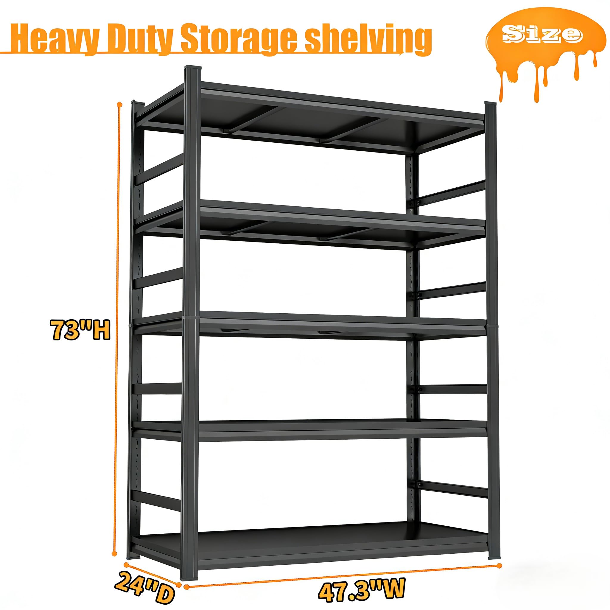 Scaffalatura per garage a 5 ripiani, resistente, 121,9 x 61 x 185,4 cm (larghezza x profondità x altezza), regolabile, in metallo, per garage, cantine, magazzini, colore: nero