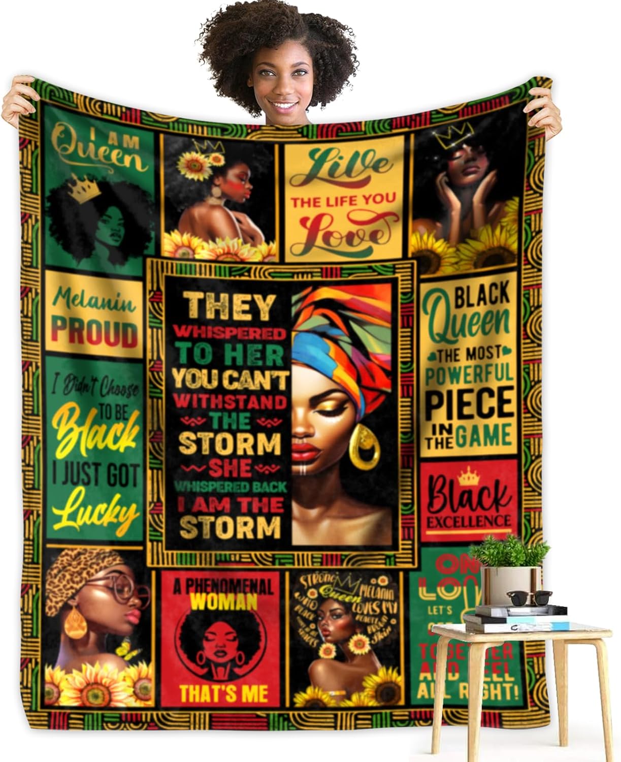 African American Women Blanket Afro Birthday Gifts Idea for Black Mom Lady Women Girl Friend Soft Cozy Fleece Positive Warm Throw Blankets for Sofa Couch Bed Birthday Gift 60"X50"