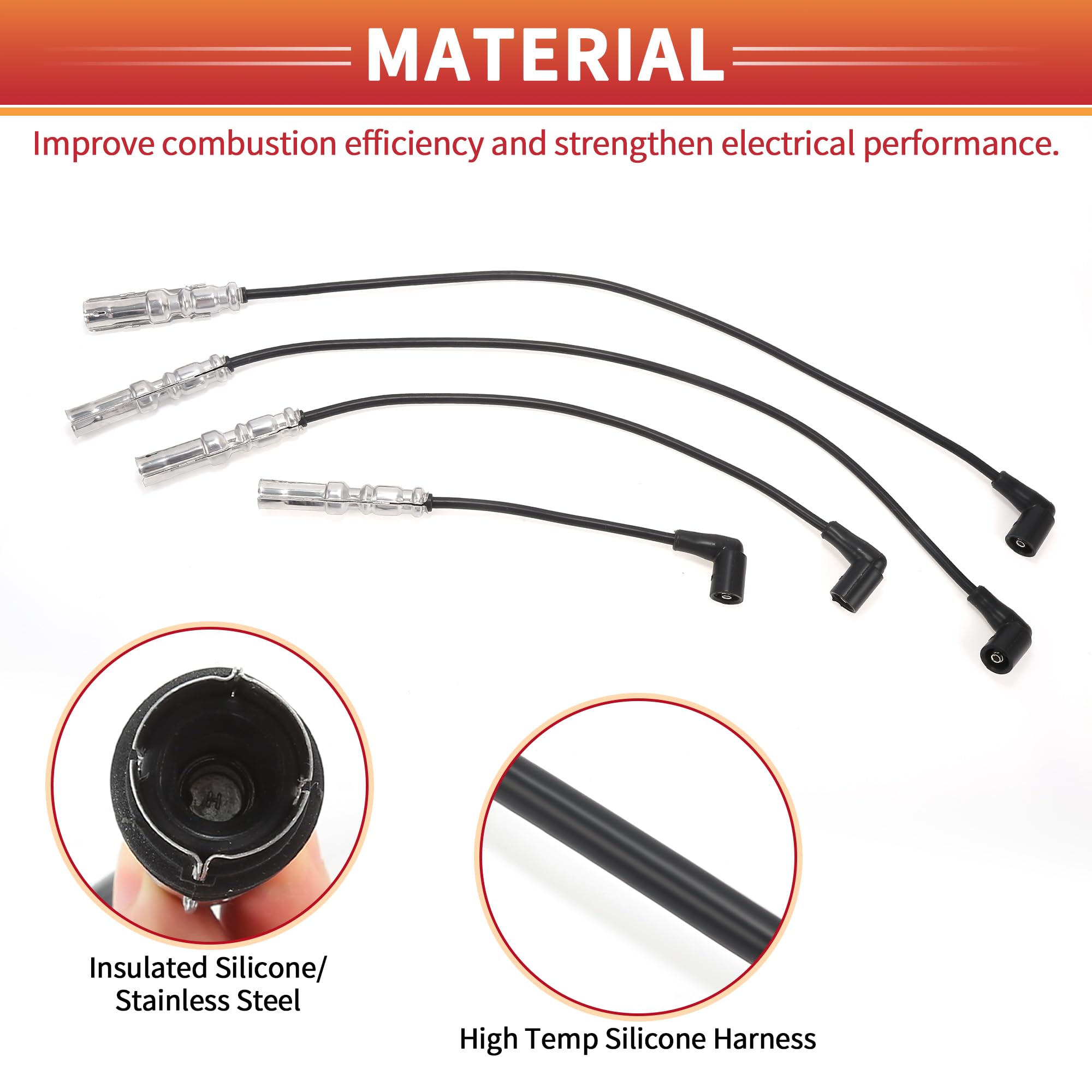 QUARKZMAN Zündkabelsatz Für VW Golf IV 1.6 (97-05) 4er Pack | Hitzebeständiges Silikonmaterial, Verstärktes Gehäuse, Stärkere Isolierung, Nickelkern, OE-Nr.06A905409M