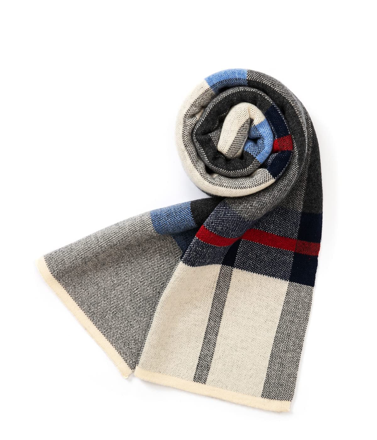 Villand Australischer Merinowolle Tartan Strickschal für Herren, karierte Winterwarme dicke weiche Halsbekleidung mit Geschenkbox, 180 × 30 cm (Graues Navy Tartan)