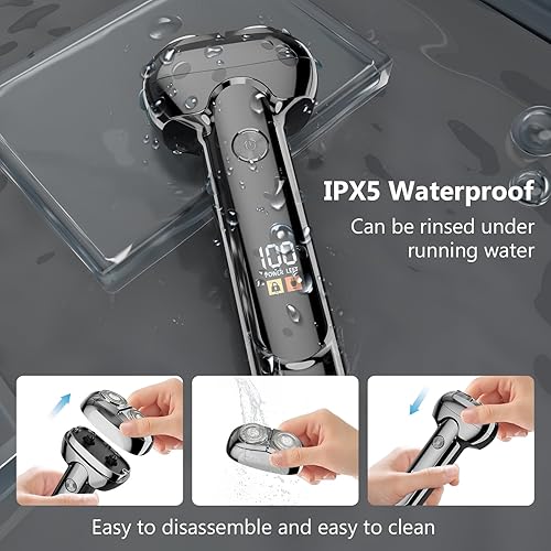 Miniatura 6 de RUIM Maquinilla de afeitar eléctrica para hombres, afeitadora rotativa húmeda y seca, recortadora de barba impermeable con dos cuchillas y carga