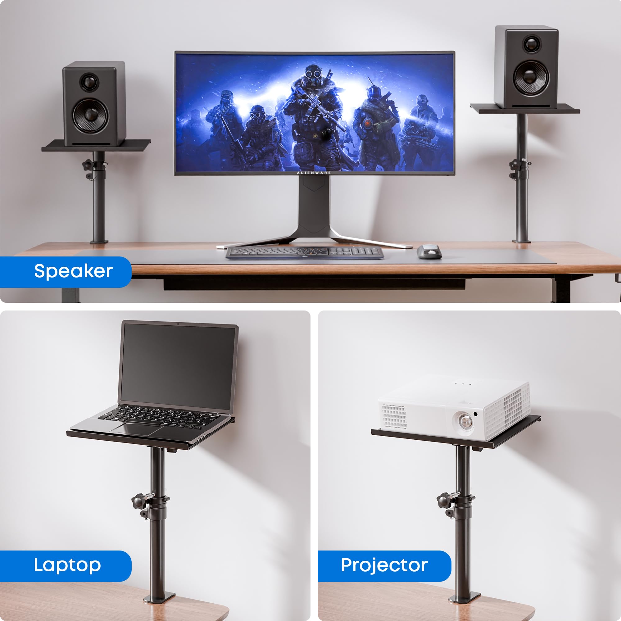 Paire Statifs de Table avec Pince pour Haut-parleurs,Support de Table Enceintes de Monitoring Studio, Enceinte jusqu'à 30kg,Black