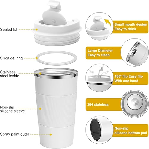 Miniatura 2 de YINJAM Taza de café de viaje de 17 onzas, tazas de café aisladas para llevar, con tapa a prueba de fugas, acero inoxidable al vacío, vaso térmico de