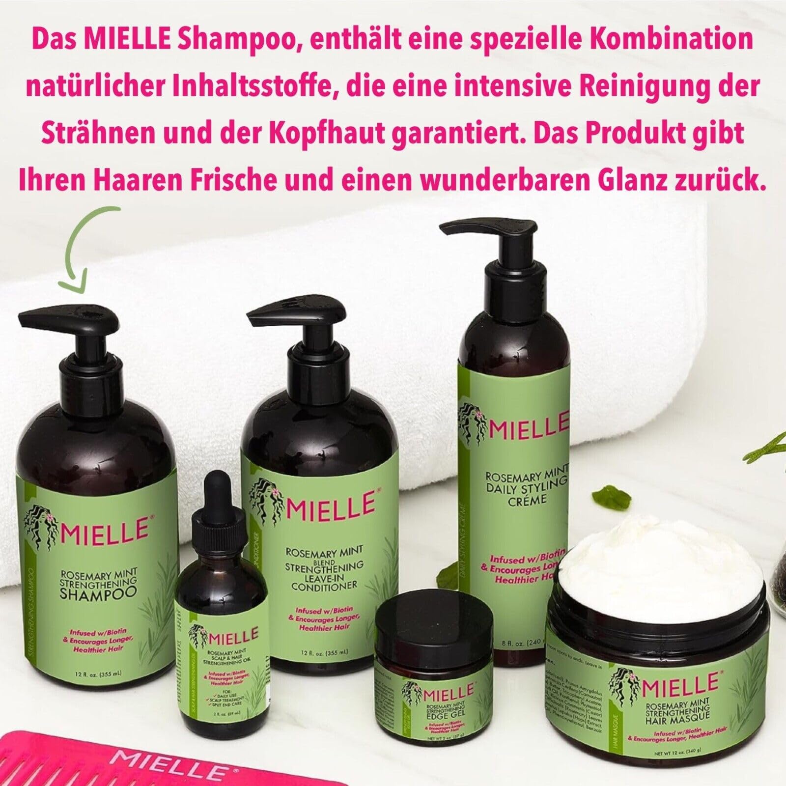 P-Beauty Rosmarin Minze Shampoo, mit Biotin 3x355ml - stärkendes Haarshampoo - Shampoo für Haarwachstumm & Haarausfall - Haarpflege & Kopfhautpflege - Stärkungsshampoo - Schuppenshampoo