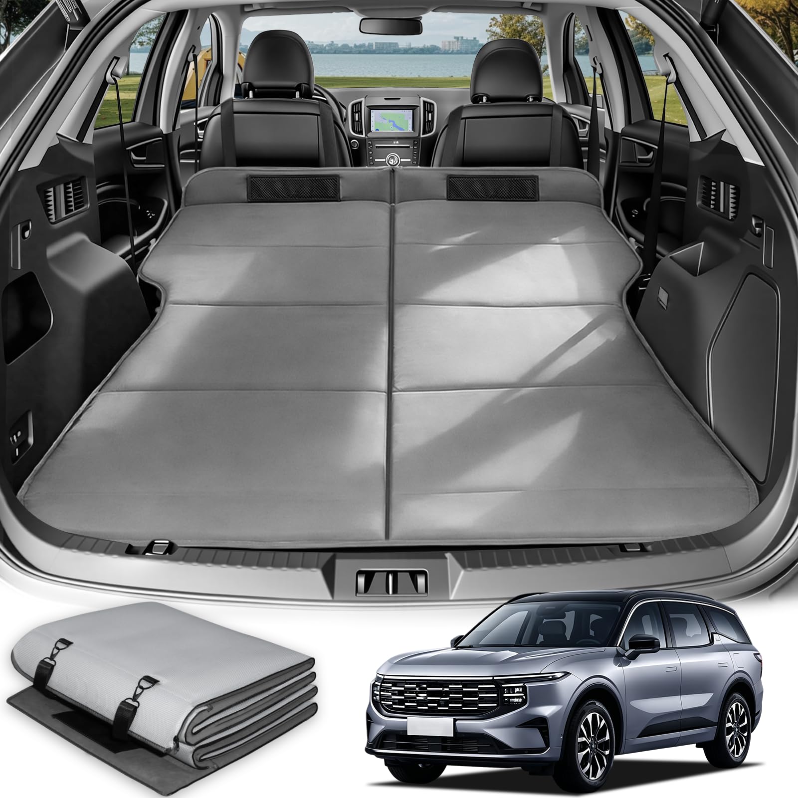 Car Bed for Ford Edge, Foldable Non Inflatable Soft Foam Camping Mattress, Thickened Portable SUV Trunk Sleeping Pad, Air Mattress Upgrade for Family Camping Essentials, Gifts for Car Guys, Travel