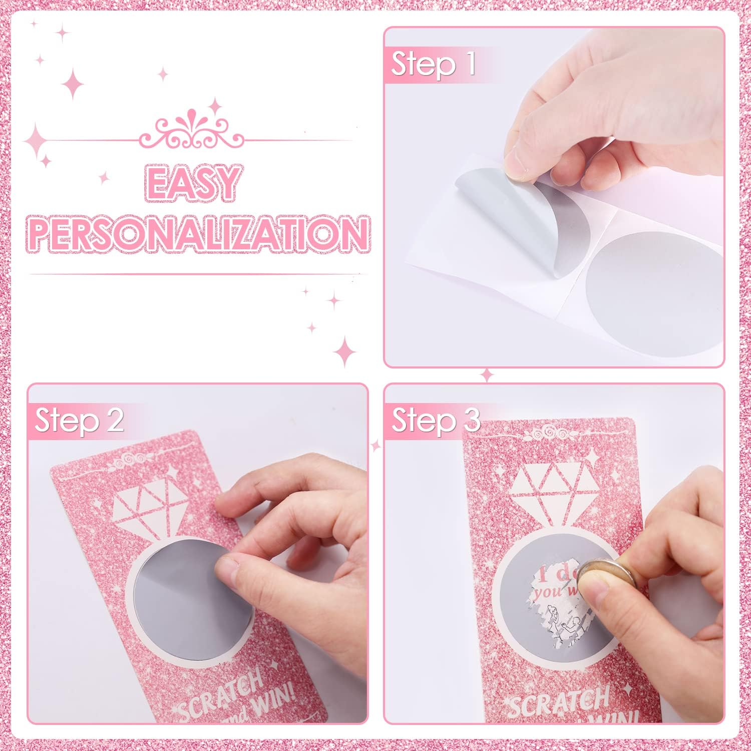 Faisichocalato 48 Pack Bridal Shower Scratch Off Game -Diamond Bride Shower Games Party Scratch Off Cards Tickets Guests Funny Wedding Activity Rose Gold Glitter