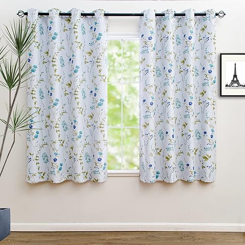 Linentalks Juego de 2 paneles de cortinas florales azules vintage de 84 pulgadas de largo, cortinas opacas azul marino para dormitorio, cortinas de