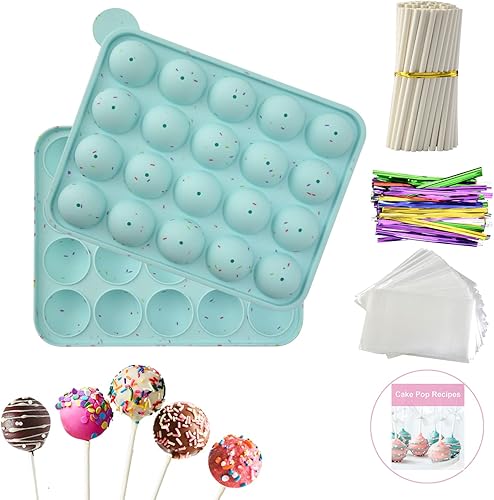 Jasybo Juego de moldes de silicona para tartas incluye moldes de piruleta de 20 cavidades con 60 palitos de piruleta bolsas de golosinas lazos