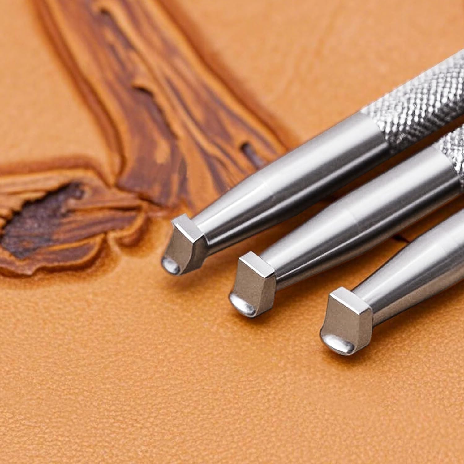 3-Piece Back Beveled Leather Stamps Set - 304 Steel CNC Carved Stamping Tools (5mm/3.5mm/2.5mm) for Realistic Floral, Animal, Portrait Edge Detailing for Leathercraft Beginners & Pros