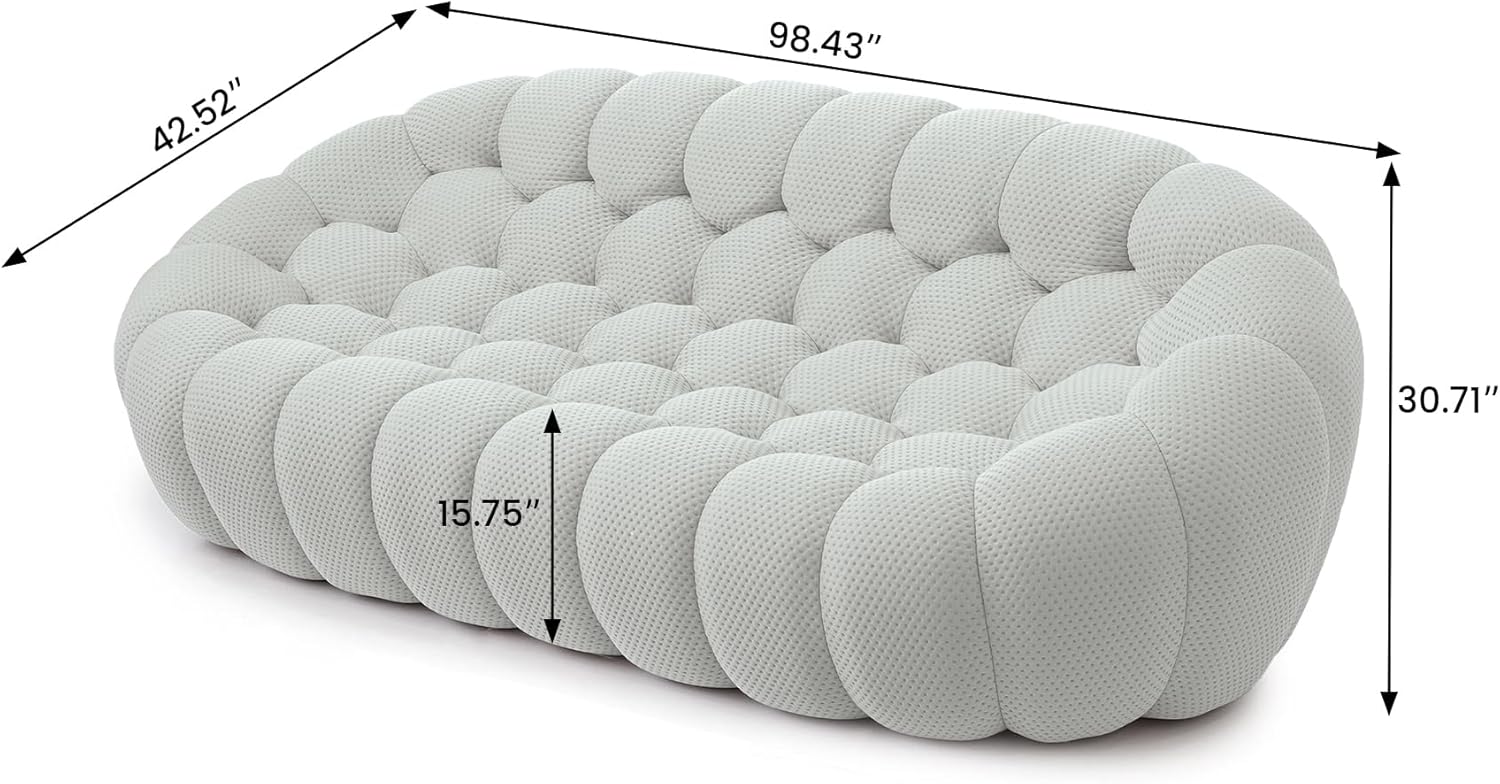 Bubble Couch, 98.43'' Modern 3-Seater Lazy Floor Couch, Memory Foam Bubble Round Sofa 3D Honeycomb Shape Curved Sofas for Living Room, Office, Apartment (Light Grey)