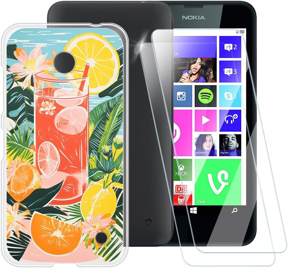 ESACMOTDaylight Saving Time Pattern Case, Nokia Lumia 630+[2 Pack] Screen Protector Tempered Glass Shockproof Case Cover for Nokia Lumia 635 (4.5")