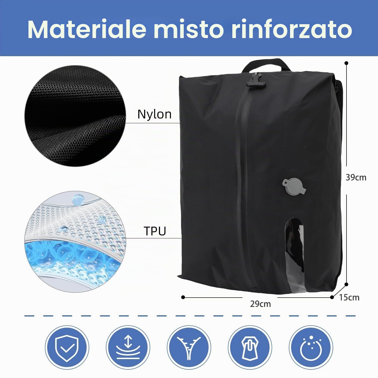 16L Sacchetti Sottovuoto Viaggio 2 Pezzi, Impermeabili Pieghevoli con Finestra Visiva – Senza Pompa per Biancheria/Indumenti (Nero)