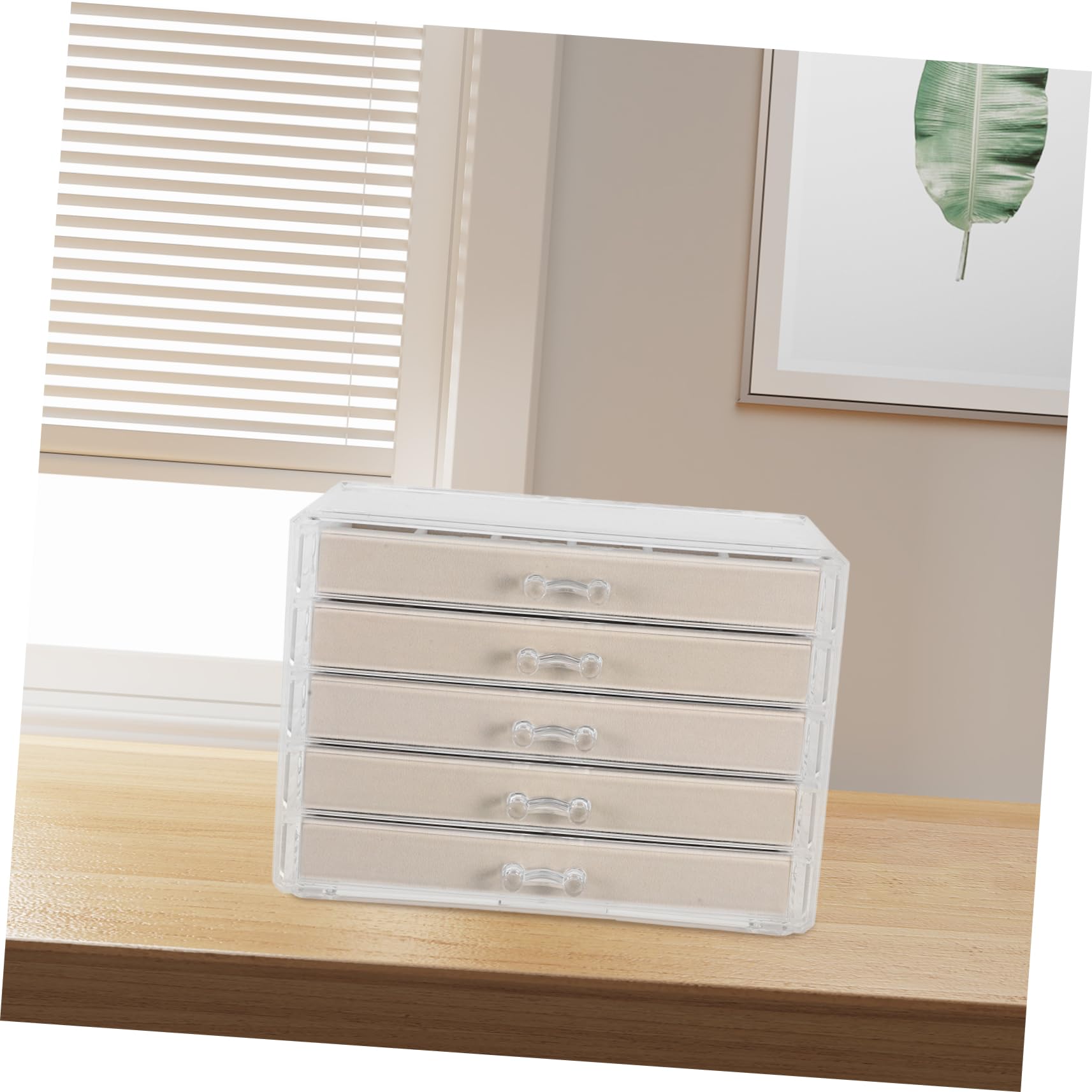 Portagioie in Acrilico con 5 Cassetti, Beige, Organizer | Struttura Multilivello, Grande Capacità, Design Raffinato e Minimale, Uso Multifunzione per Contenere Oggetti