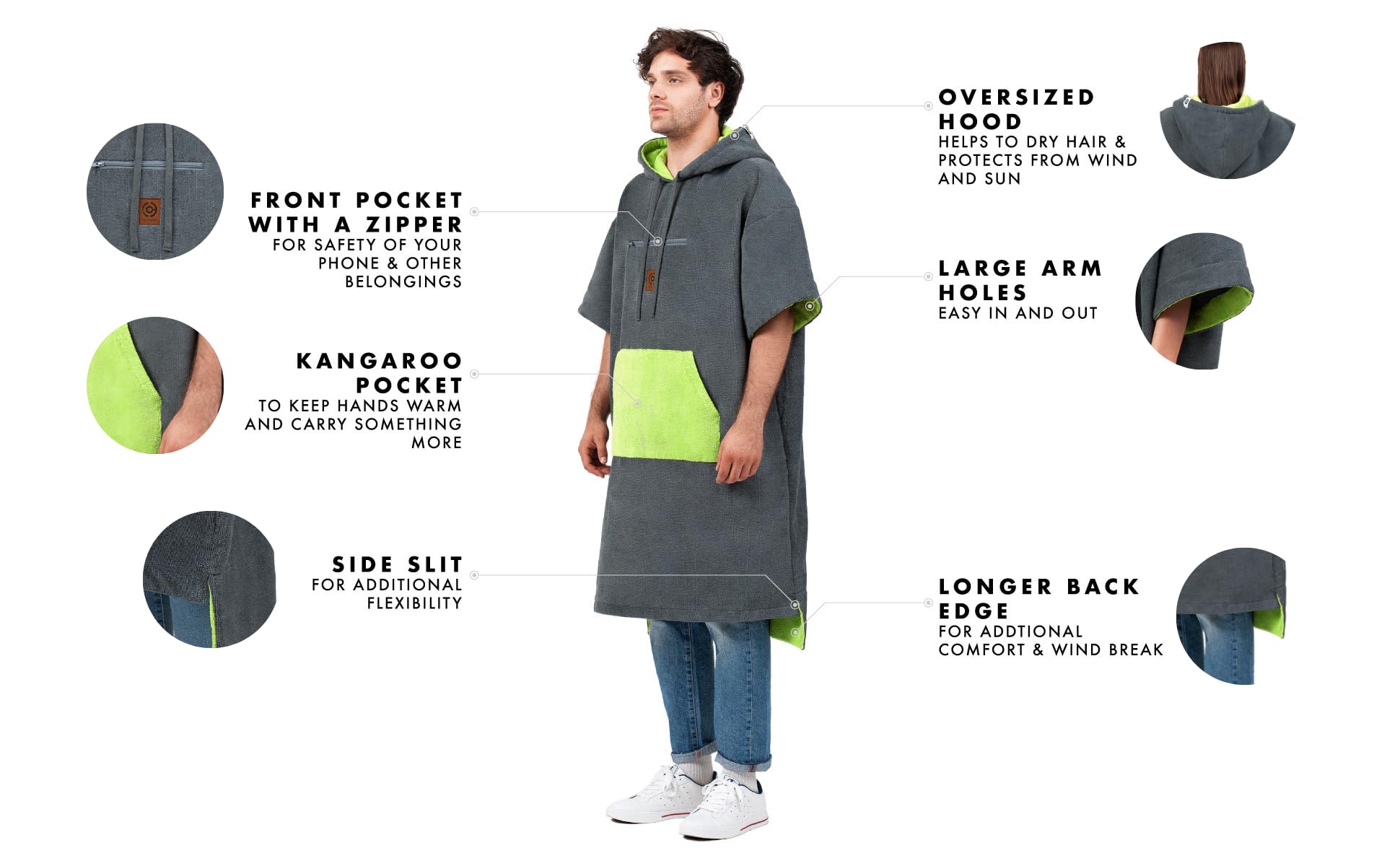Poncho Asciugamano Con Cappuccio In Microfibra - Adulti, 75x110 Cm - Asciugatura Rapida E Assorbente Per Spiaggia, Piscina E Surf