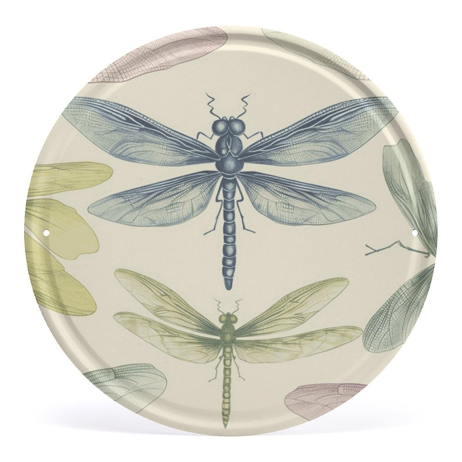 Fodpand Style Dragonfly Drawing Round Wall Art Hanging Decorations, Wall Decor Modern Minimalist Artwork, Tin Sign Hanging Picture For Living Room, Bedroom, Office, Hallway, 11.8X11.8 Inch