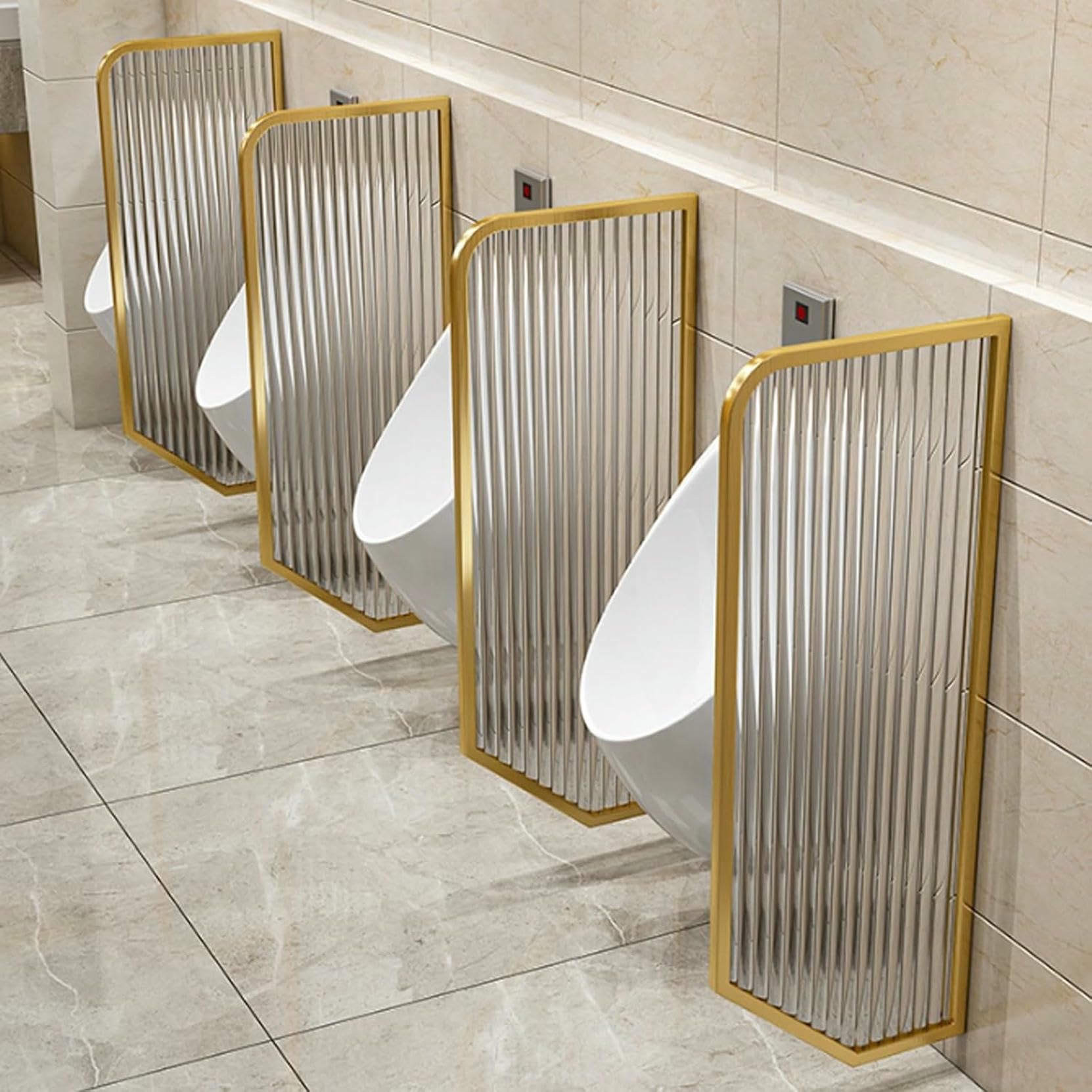 GTHTUHFD Wall-Mounted Urinal Screen, Tempered Glass Privacy Partition For Men, Ideal For Commercial Restrooms And Public Facilities,Gold-2PCS