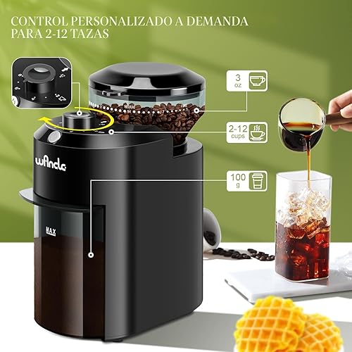 Miniatura 4 de Wancle Molinillo de café eléctrico de rebabas, ajustable con 28 ajustes precisos de molienda para 12 tazas, molinillo profesional de granos de café