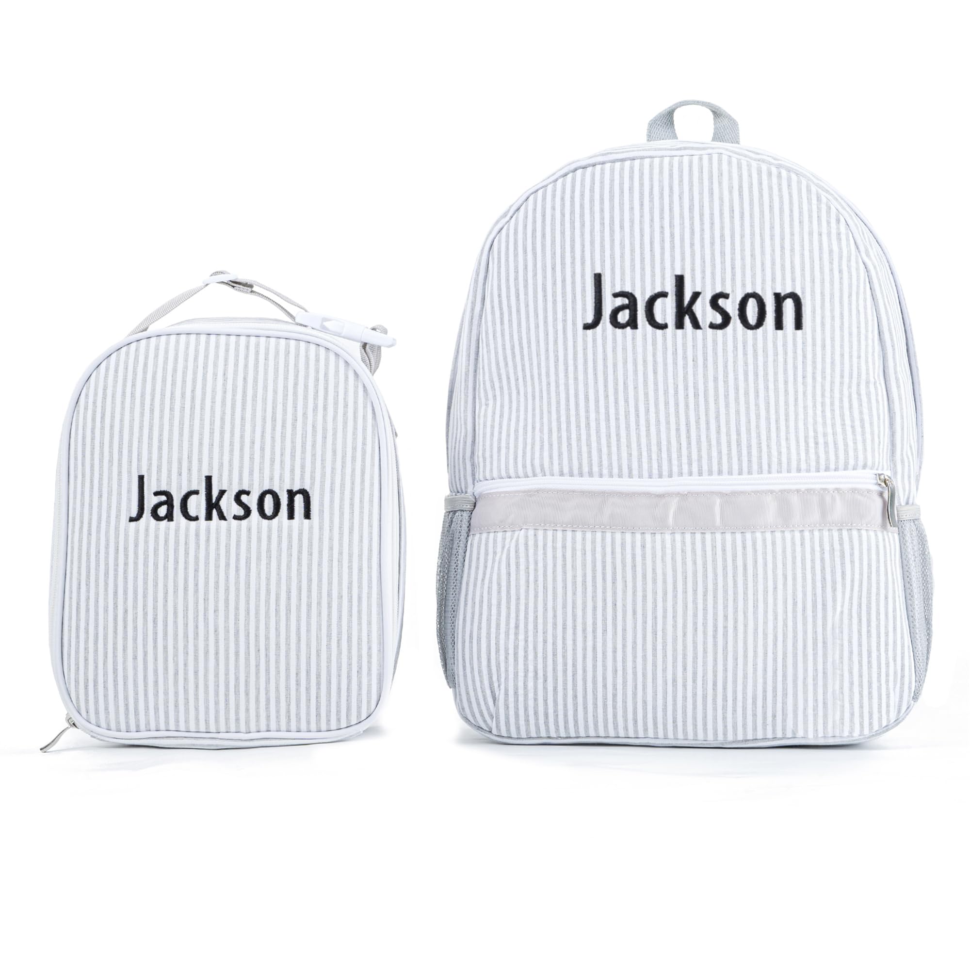 MT WORLD Daycare Backpack with Lunch Bag Set,Personalized Seersucker Backpacks and Lunch boxes with Embroidered Name,Daypack Lunchbags Set,Seersucker
