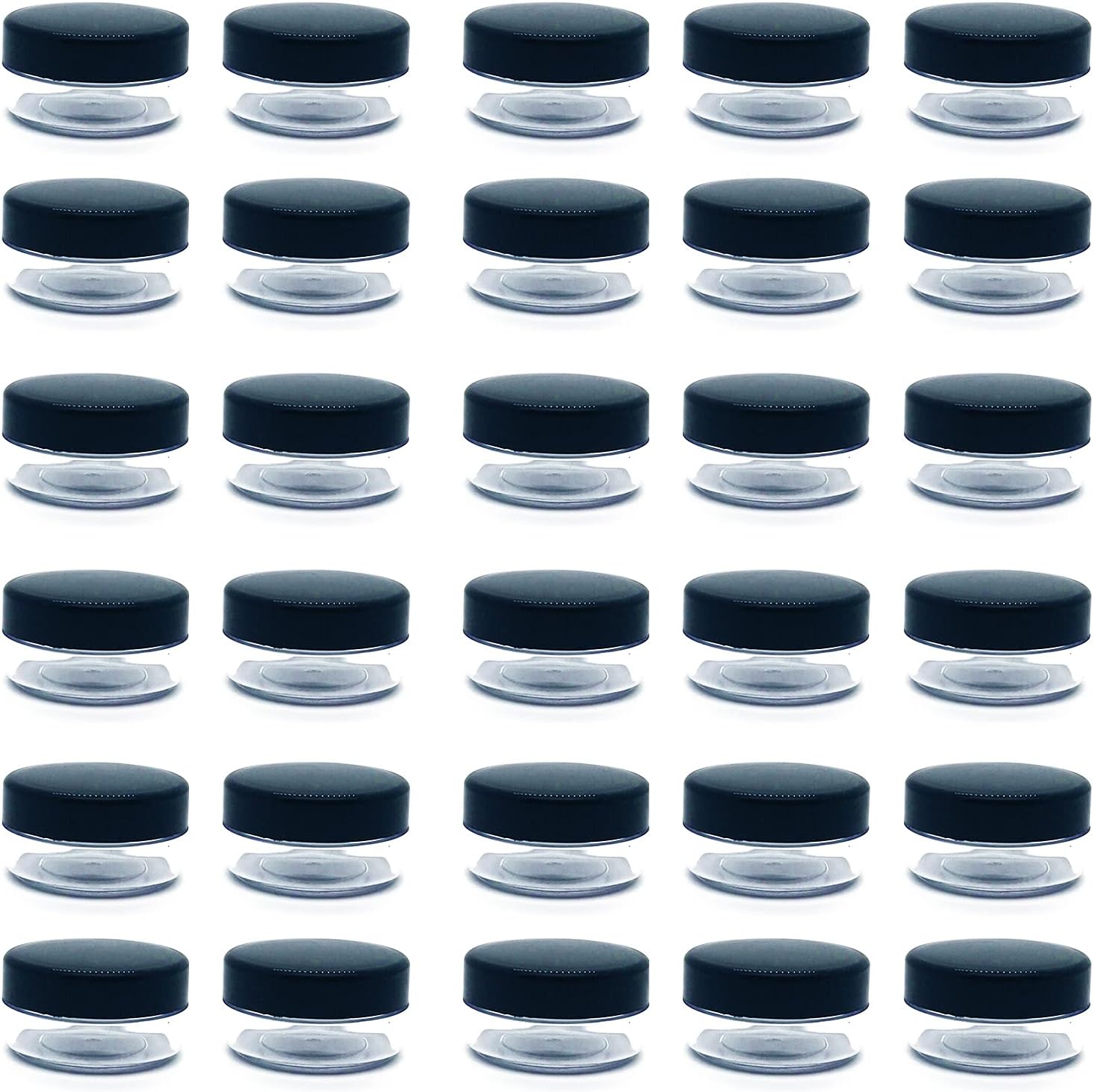 30 Pcs Sample Containers, 10 Gram Mini Sample Jars for Cosmetic, Eye shadow, Black Lid