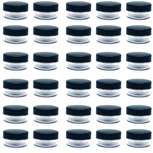 30 Pcs Sample Containers, 10 Gram Mini Sample Jars for Cosmetic, Eye shadow, Black Lid - Black