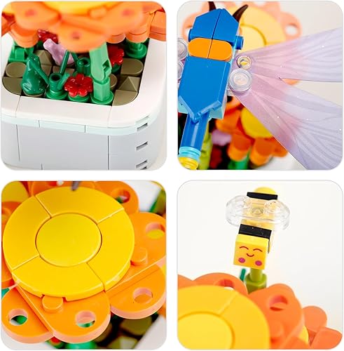 Miniatura 4 de LACHLAND Bloque de construcción de juguete para niños, 214 piezas, juego de bloques de construcción de flores artificiales, serie de plantas en