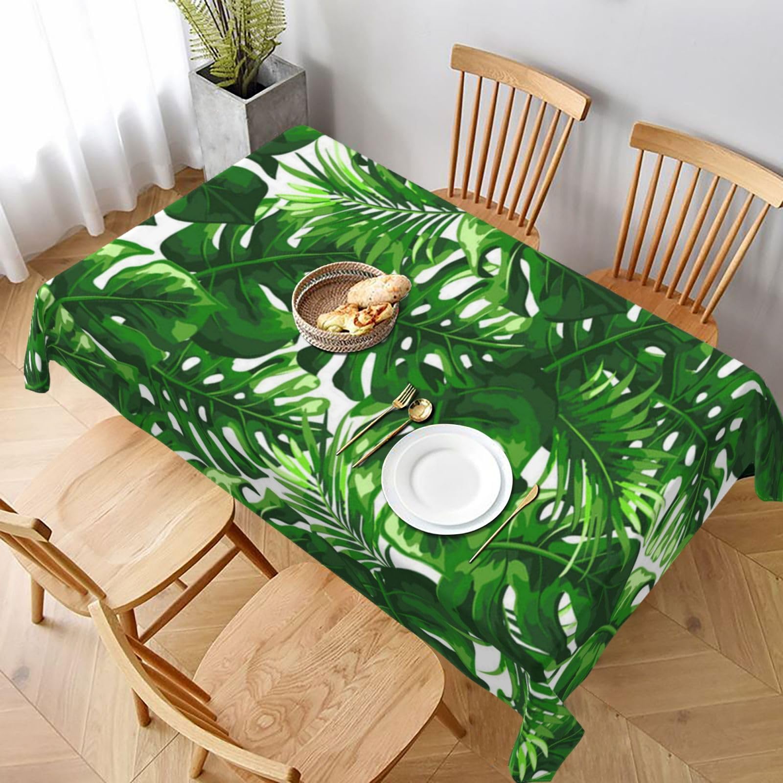 BNVSADC Monstera Deliciosa Banana Palm Printed Rectangle Tablecloth 228x152 CM, Water Resistant Polyester Table Cloth Decorative Fabric Table Covers for Kitchen Dining Table Parties Camping