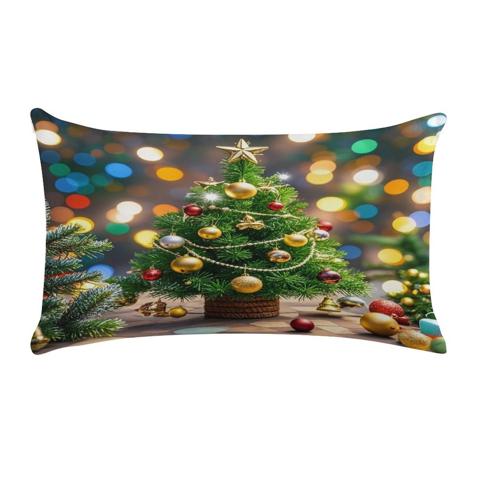 Christmas Tree and Bells Pillow Case Decorative Rectangle Throw Pillow Cover Soft Plush Pillowcase Cozy Cushion Case Modern Pillow Sham Cushion Cover for Bedroom Sofa Couch 20 X 12 Inch