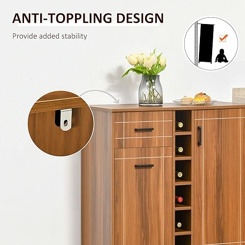 Miniatura 6 de HOMCOM Armario de vino retro para 6 botellas, aparador de vino con soportes de vidrio y 1 cajón, color marrón