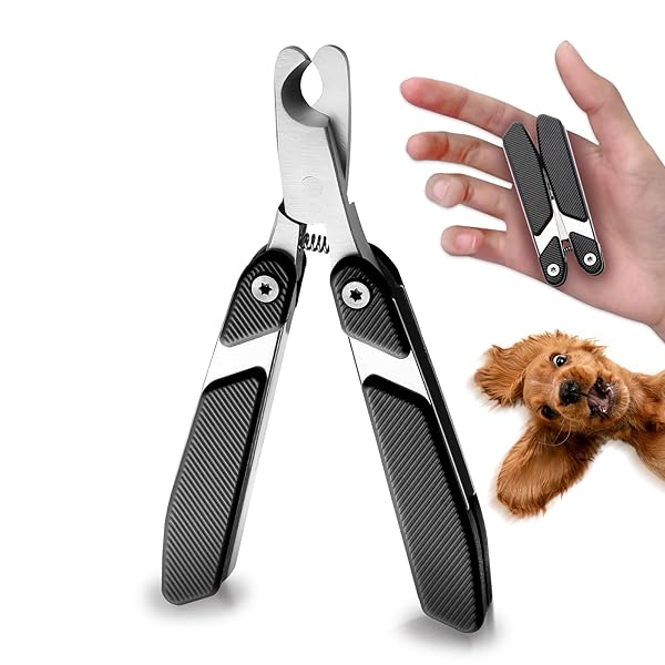 Foldable Cat Nail Clipper, Stainless Steel Dog Nail Trimmers Toenail Clippers, Professional Pet Nail Cutter for Cats Rabbits Hamsters Birds Medium Small Dog, Portable Cortauas para Perros (Black)