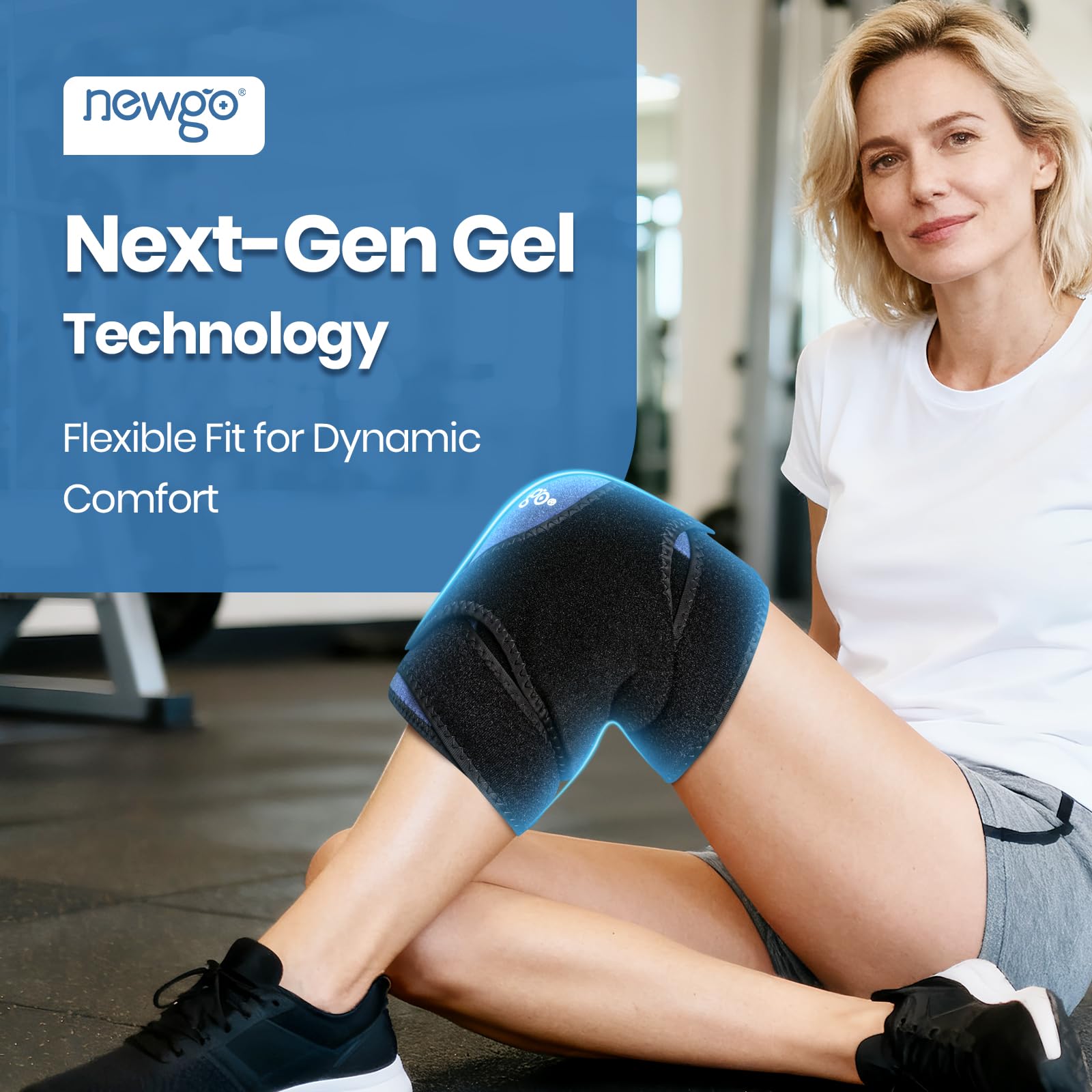 NEWGO Knee Kühlkompresse für Knie, Wiederverwendbare Gel Kniebandage bei Schmerzen, Schwellungen, Knie OP, Arthritis, Meniskusriss & Sportverletzungen, 2 Packs