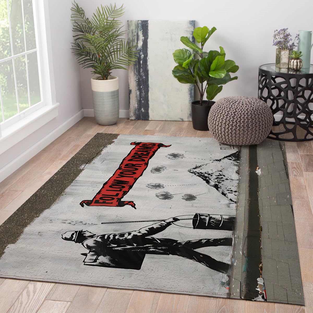 Tapis suivez vos rêves 180x240 cm gris à graffitis pour une chambre inspirante