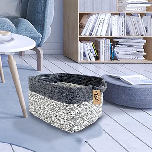 Miniatura 4 de COMFY-HOMI Paquete de 3 cestas cuadradas de cuerda de algodón con asas para estantes, cesta de juguetes para perros y almacenamiento, cesta de bebé