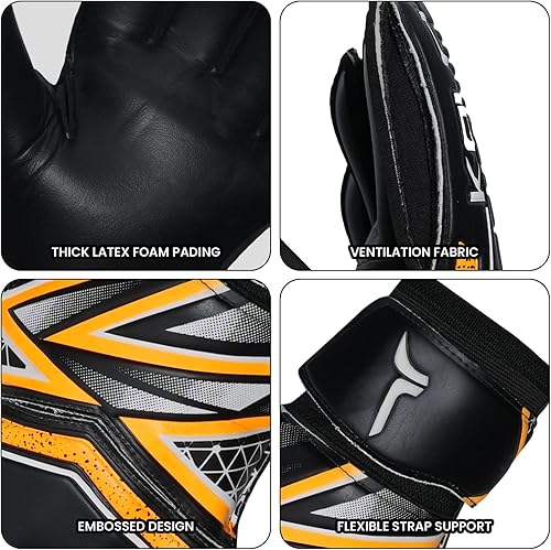 Miniatura 9 de Kalci Guantes de portero de fútbol con acolchado de espuma de látex para niñosadultos, protección de dedos transpirables, guantes de portero con