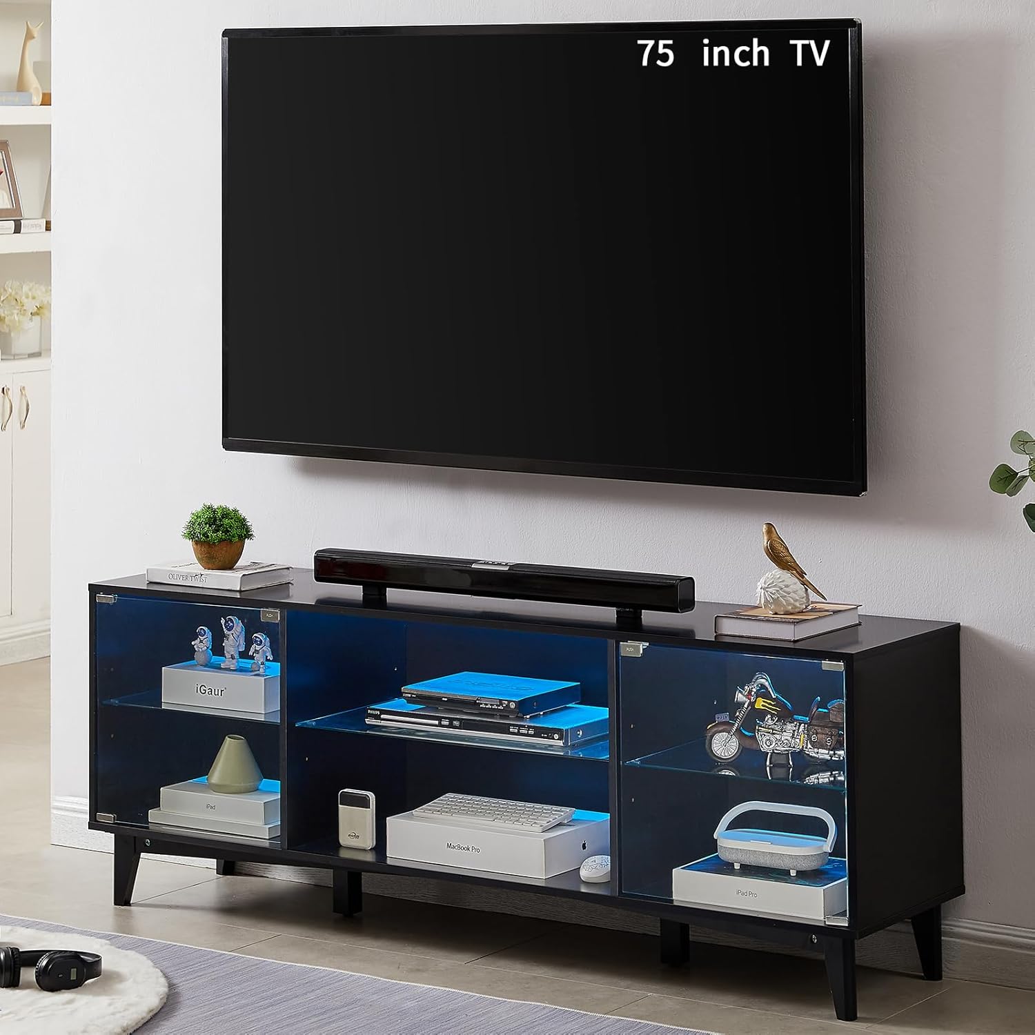 Okvnbjk TV Stand for 75 Inch TV, Modern Gaming