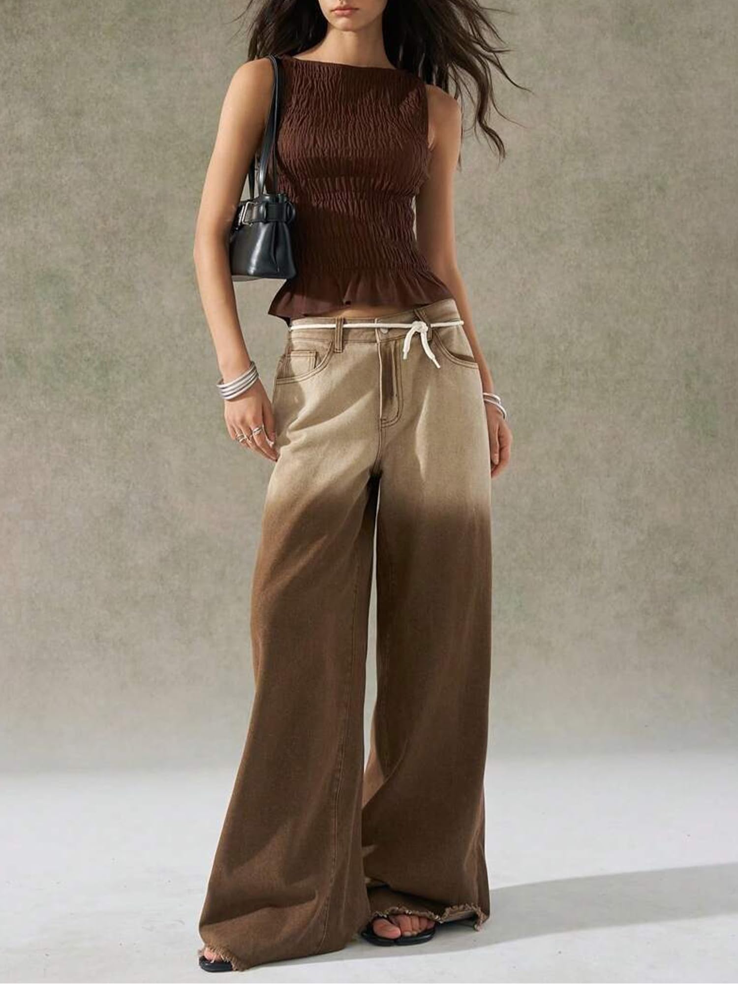 Sexy Outfit Camiseta sin Mangas con Cuello Barco y Dobladillo con Volantes para Mujer, Blusa de Verano Ajustada con Pliegues para Uso Diario Informal