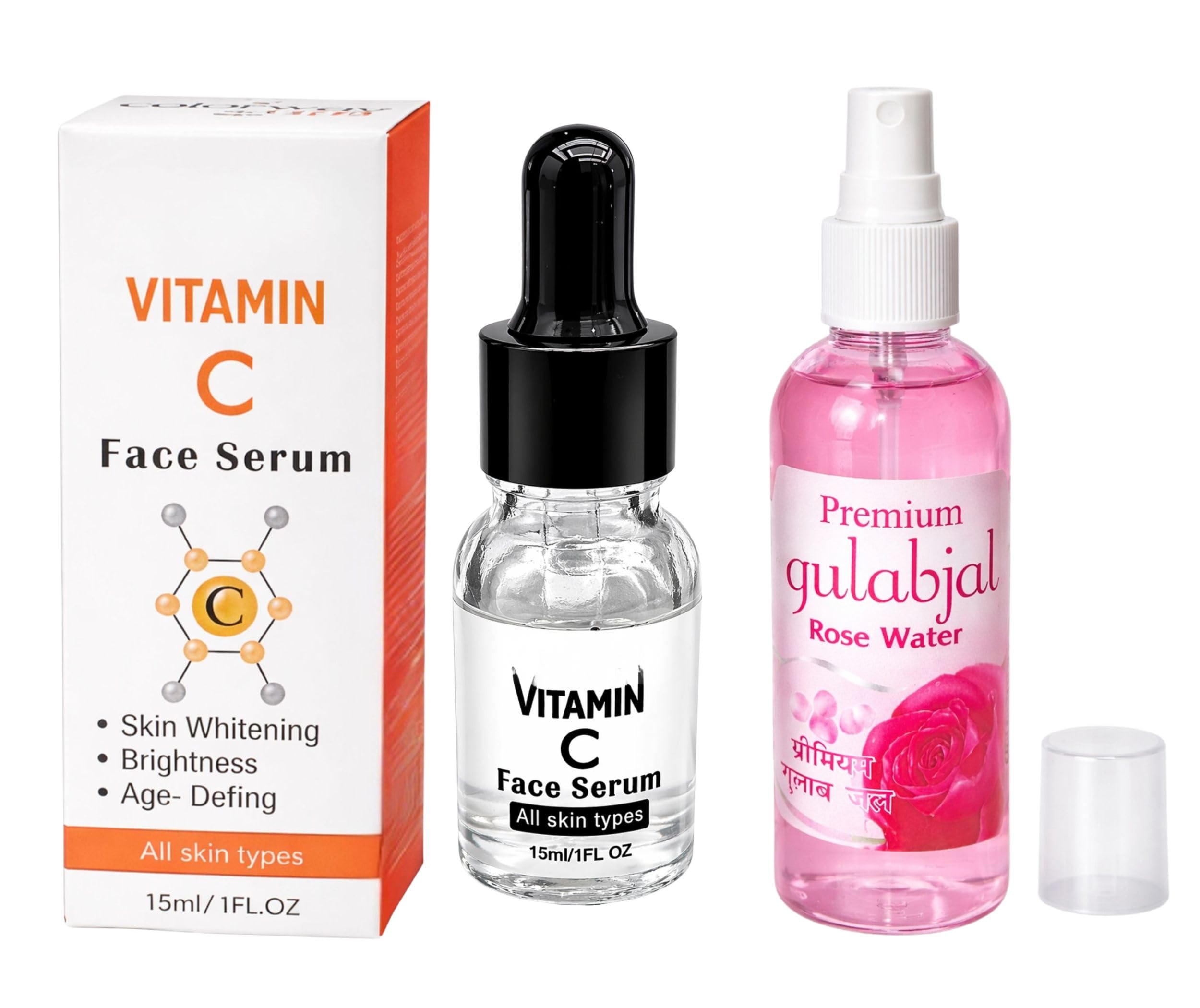 Colorway Vitamin C Face Serum (15ml) and Premium Gulabjal Rose Water (100ml) Skin Brightening Combo Kit | Glow Boosting Duo for All Skin Types | Anti-Aging, Dark Spot Reduction & Skin Toning Set for Men & Women-image-33