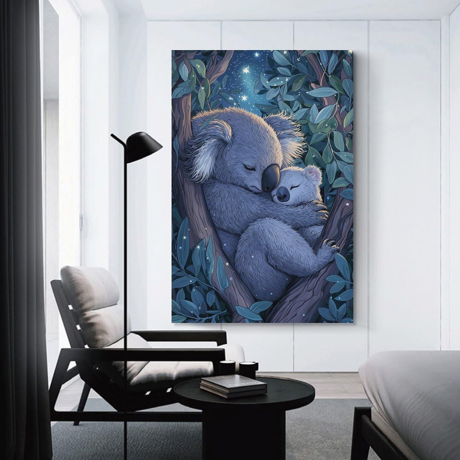 Junmoney Decorative Canvas Print Koala Family Night, 12x18inch(30x45cm), for Home Office, Desk Area Or Studio, Home Office Artwork with Decorative Appeal