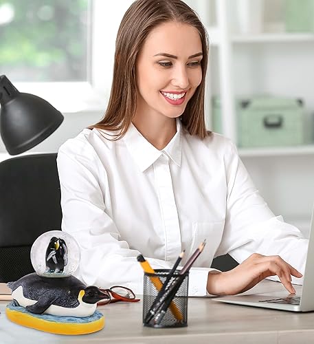 Miniatura 7 de CoTa Global Globo de nieve de pingüino, figura mágica de globo de agua arcoíris con purpurina brillante, adorno coleccionable para decoración del