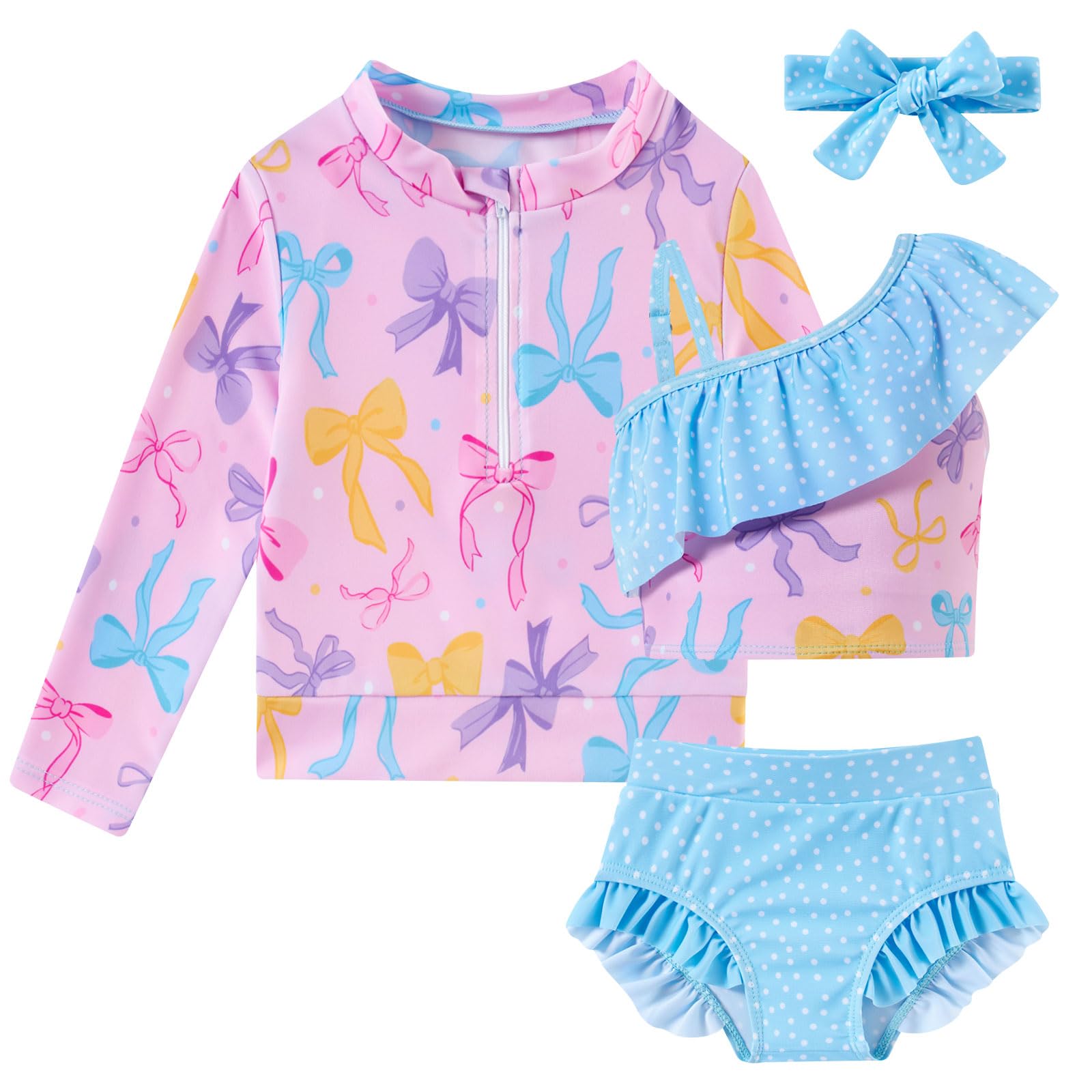 Funnycokid Baby Toddler Girls Swimsuit 4 Piece Bathing Suit Long Sleeve Rash Guard Sets 12 Months-7 Years