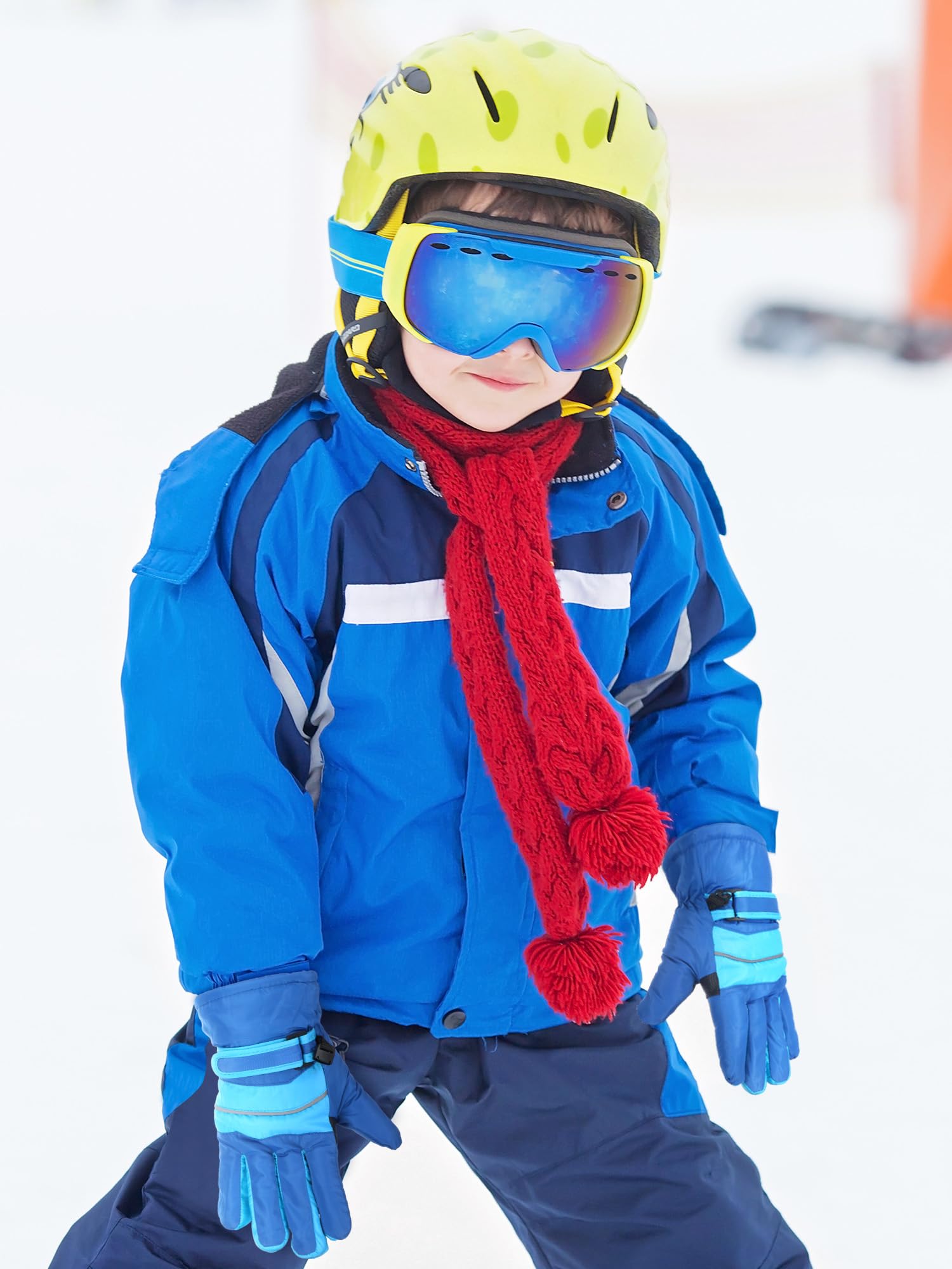 Geyoga 3 Paia Guanti da Sci Impermeabili Manopole Invernali Isolati da Snowboard da Bambini (Rosso, Nero, Blu, 8-12 anni)