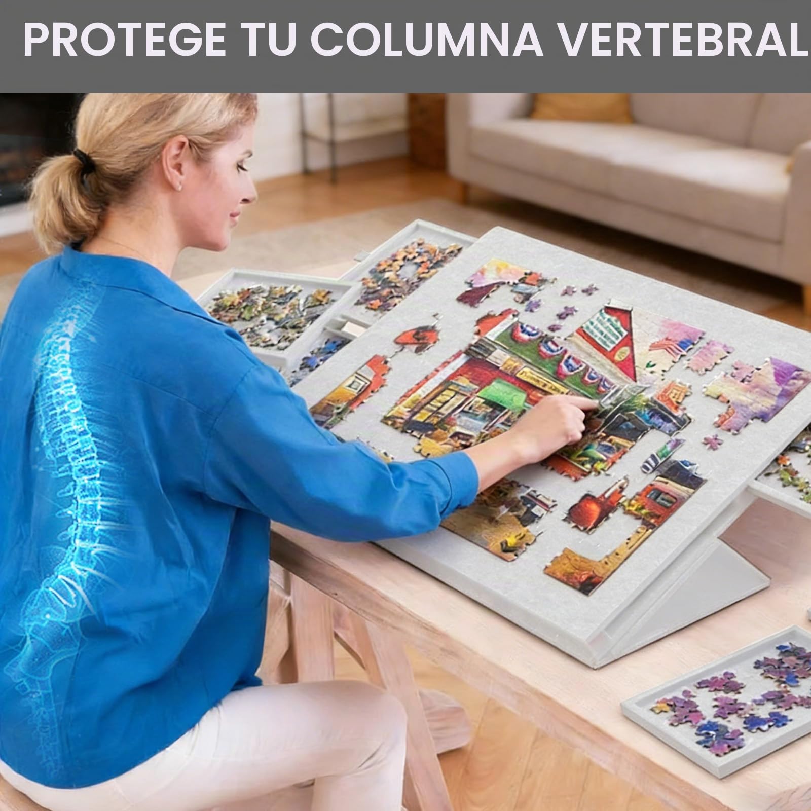 FARYODI Mesa de rompecabezas inclinable, portátil con 6 cajones, plataforma de rompecabezas de fieltro ligera, mesa de rompecabezas portátil para juegos, hasta 1000 piezas (gris plateado)