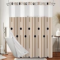 Vista 12 de Cortina de ducha bohemia sin ganchos y con forro adjunto, juego de cortinas de ducha impermeables de doble capa con parte superior transparente