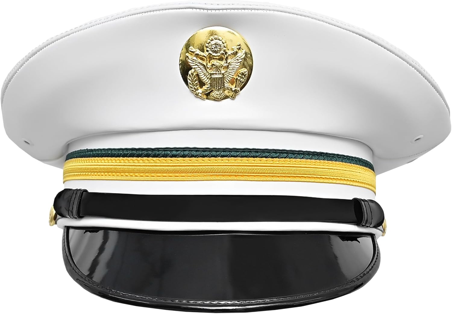 US Army Enlisted White Leather Peak Cap with Gold Brass Plated Badge 58cm