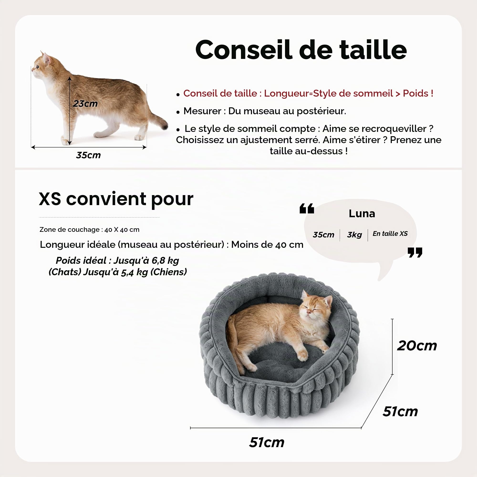 Bedsure Lit Lavable pour Chat - 51x51 cm, Petit lit Rond pour Chats d'intérieur, Panier pour Chiots avec Fond antidérapant et Coussin Amovible réversible, Gris